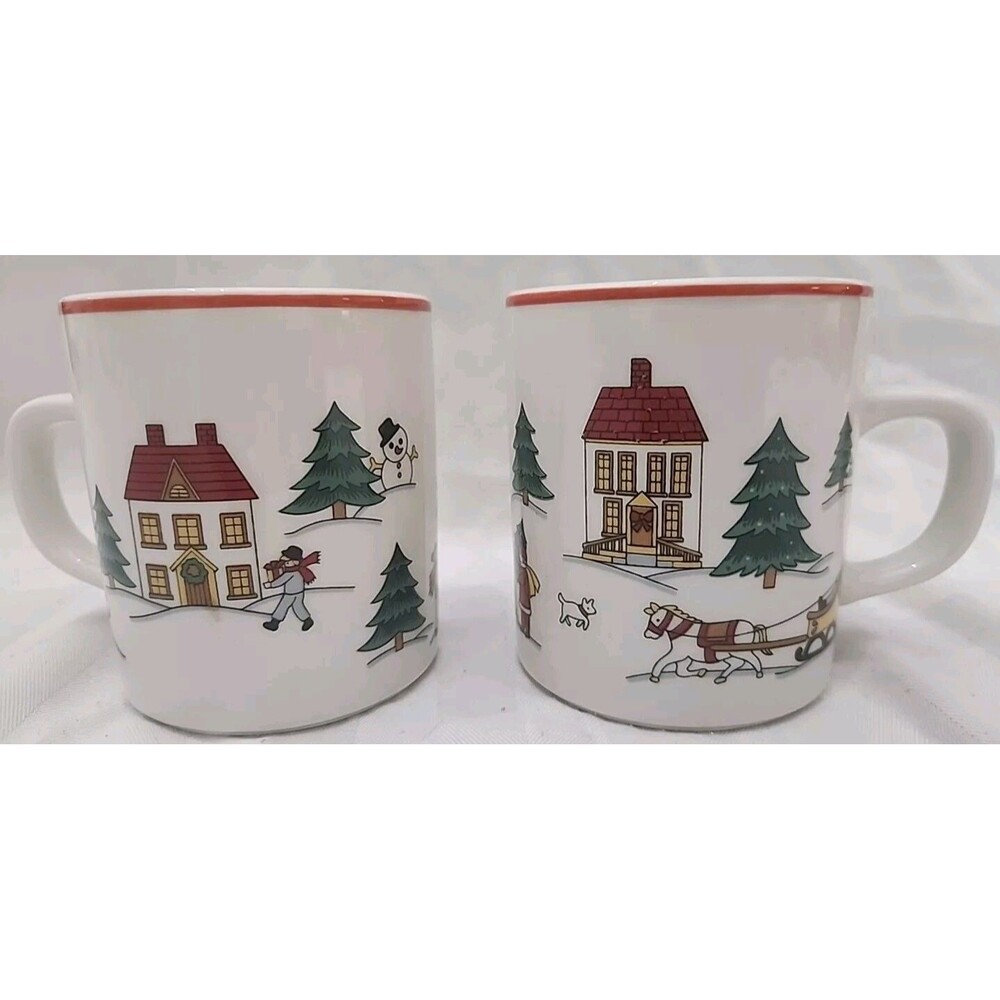 Mugs Joy Of Christmas Peoples Republic Of China Stoneware Jamestown 1987 2 Set